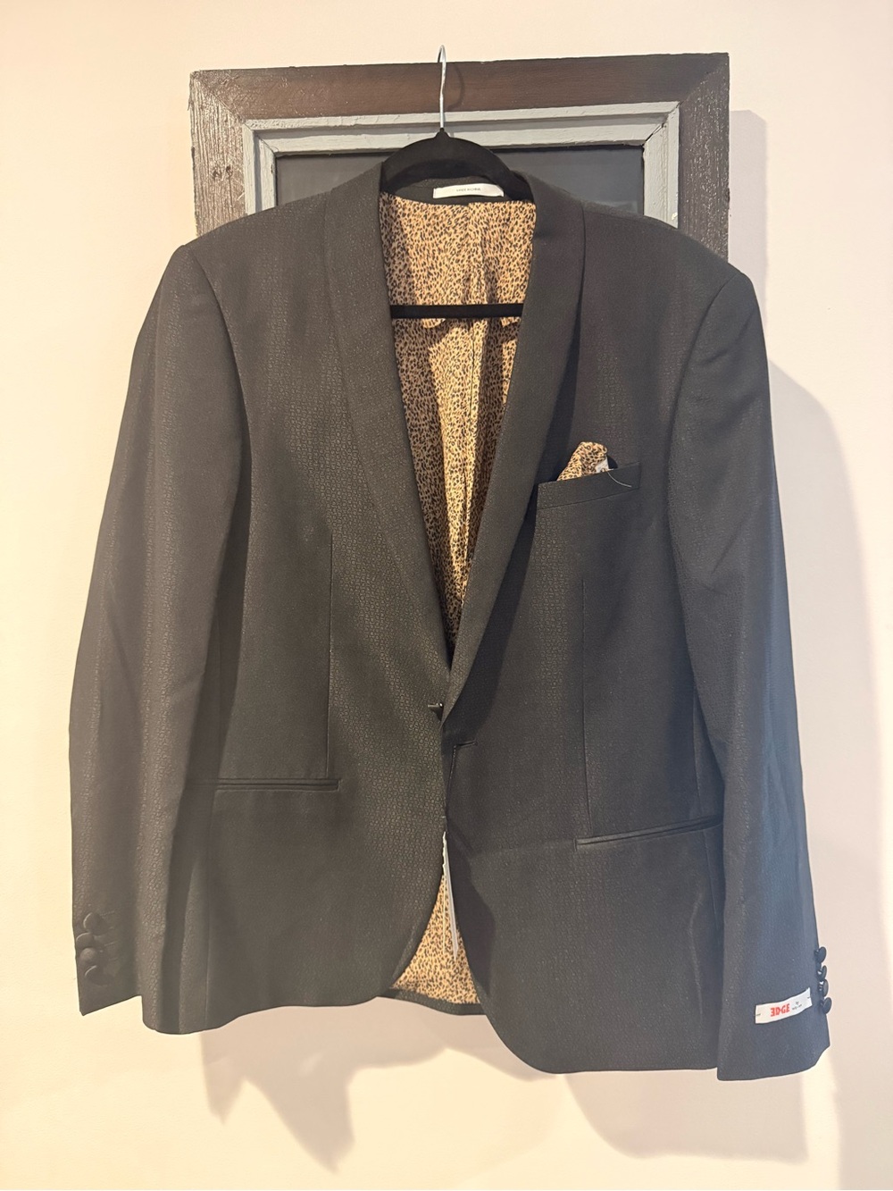WD.NY Black Shawl Collar Blazer with Leopard-Print Lining suit